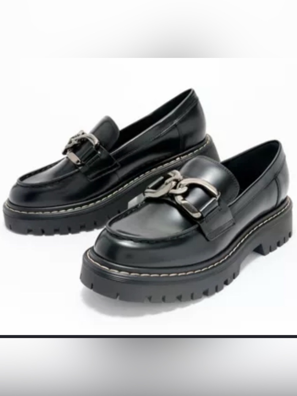 Marc Fisher Black Lug Sole Leather Loafers S. 7.5